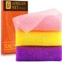 UJFQBH 3 Pieces African Bath Sponge African Net Long Net Bath Sponge Exfoliating Shower Body Scrubber Back Scrubber Skin Smoother,Great for Daily Use (Pink,Yellow,Purple)