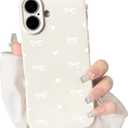 NITITOP Compatible with iPhone 16 Case Cute Aesthetic Love Hearts Bow Knot Pattern for Women Girl Bowknot Slim Fit TPU Bumper Shockproof Full Camera Protection Cover - White