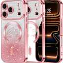 Hython for iPhone 17 Pro Case Glitter, Compatible with MagSafe Love Heart Magnetic Clear Phone Cases for Women Girls, Full Camera Protection Sparkle Plating Shockproof Protective Cover, Pink