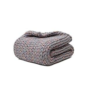 YnM Weighted Blanket, Handmade Chunky Knitted Design, Soft and Cozy, Temperature Regulating and Breathable, Machine Washable Throw for Sleep or Home Decor (Red Blue Fancy Yarn, 50x60 Inch, 10lbs)