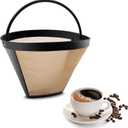 Gold Coffee Filter Reusable #4 Cone Coffee Filters Basket Replacement fits Cuisinart/Ninja Coffee Makers and Brewers (1)