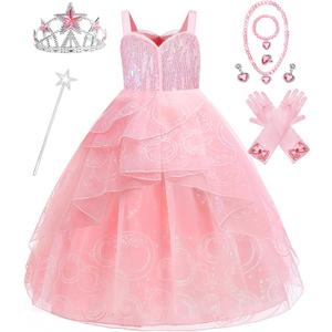 Wicked Glinda Dress Costume for Girls, Pink Tulle and Sequin Witch Dress for Kids ChristmasHalloween Cosplay Costumes (9-10 Years)