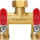 Garden Hose Splitter, 3/4 Rust and Freeze Resistant Outdoor Hose Manifold with 4 Red Extra Long Handles Faucet Adapter-Heavy Duty Brass 4-Way Valve