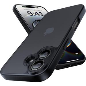 Shockproof for iPhone 16 Case, [Full Camera Protection] [Military-Grade Drop Protection] Protective Anti-Yellow Slim Translucent Matte Skin-Friendly for iPhone 16 Phone Case, Black