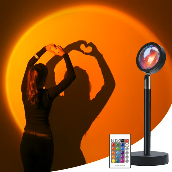 Merkury Innovations Multicolor RGB Sunset Lamp with Remote, 16 LED Colors, Power Adapter