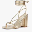 Elisabet Tang Women's Strappy Chunky Heels Sandals, 3 inch Low Block Heels Lace Up Ankle Wrap Heels Square Open Toe Tie Up Heeled Sandals Shoes. Size 7