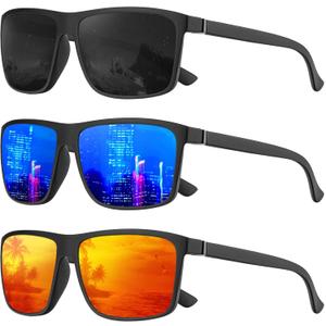 KALIYADI Polarized Sunglasses for Men and Women, Mens Sun Glasses with UV Protection for Driving Fishing Golf (3 Packs) ((3 Pack) Black/Dark Blue/Red)