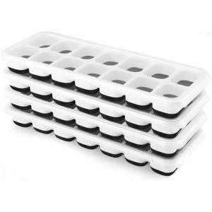 Ice Cube Trays 4 Pack, Airabc Silicone Ice Cube Trays with Removable Lid, Easy-Release Flexible 14-cube Ice Trays, LFGB Certified and BPA Free, Stackable Ice Trays with Covers for Cocktail, Freezer (Black)