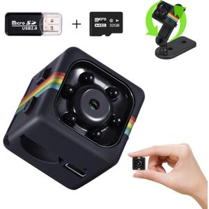 No WiFi Security Camera, 1080P Mini Spy Camera with 32GB TF Card, 140 Wide Angle, Night Vision, Motion Detection, 360 Rotating Bracket, No Monthly Fee Small Cam for Travel, Cycling, Outdoor