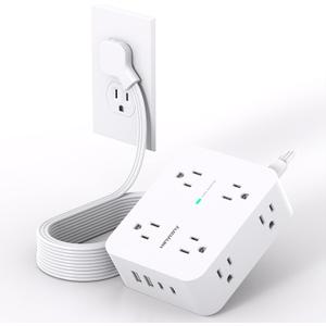 Extension Cord 10 Ft, Ultra Thin Flat Plug Power Strip Surge Protector with 8 Outlets 4 USB Ports (2 USB C), HANYCONY Outlet Extender Desk Charging Station for Home Office Dorm Room Essentials