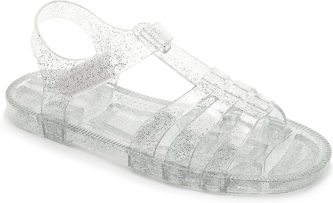 Toddler Sandals Jelly Shoes Girls Unisex Boy Flat Retro Slides Clear Kids Water Slippers Slingback Summer Beach Size 8 Adjustable Buckle Glitter Dress Soft