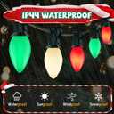 C7 Christmas String Lights, 25Ft Outdoor Decorations With 27 LED Red White and Green Shatterproof Bulbs, Hanging Patio Lights for Tree Backyard Holiday Party Decor