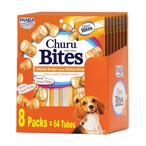 INABA Churu Bites for Dogs, Grain-Free, Soft/Chewy Baked Chicken Wrapped Churu Filled Dog Treats with Vitamin E, 0.42 Ounces Each Tube|64 Tubes Total (Pack of 8), Chicken Recipe By 04.02.2026