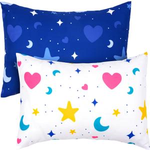 UOMNY Toddler Pillowcases for Girls 13X18 12x16 14x19 Star Baby Pillow Case 2 Pack Small Pillow Covers for Travel Pillow Blue White (Stars and Moon)