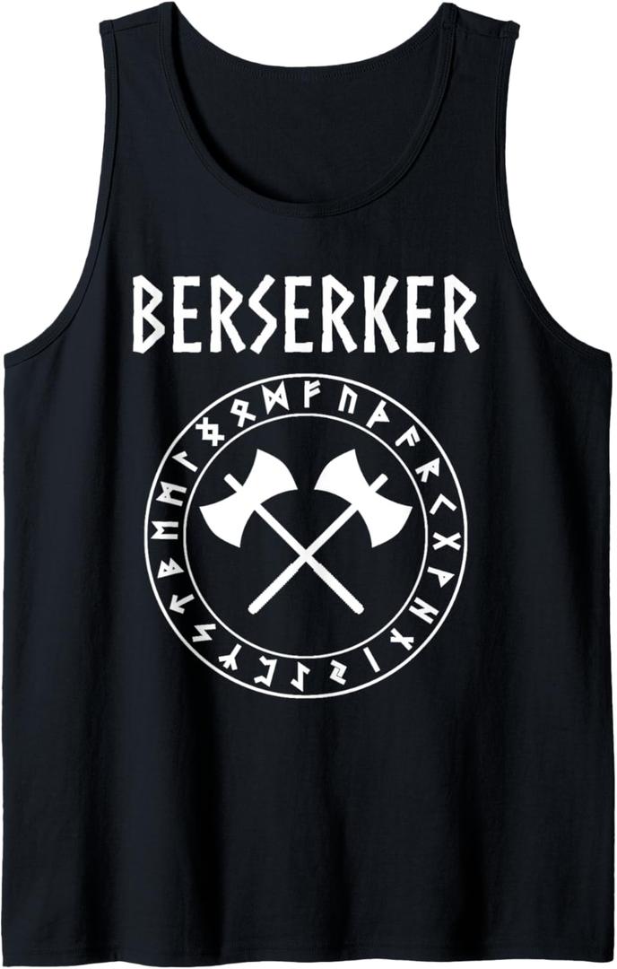 Viking Berserker with Runes Tank Top (Small, Black)