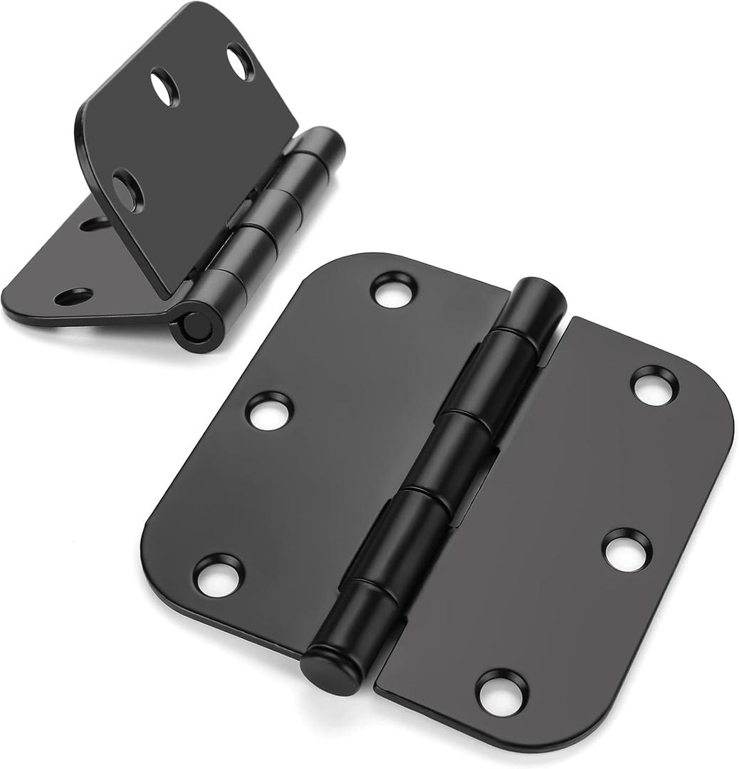 Haidms 24 Pack Matte Black Door Hinges No Squeak 3.5 Inch Interior Door Hinges Rounded with 5/8" Radius Corner Removable Pin
