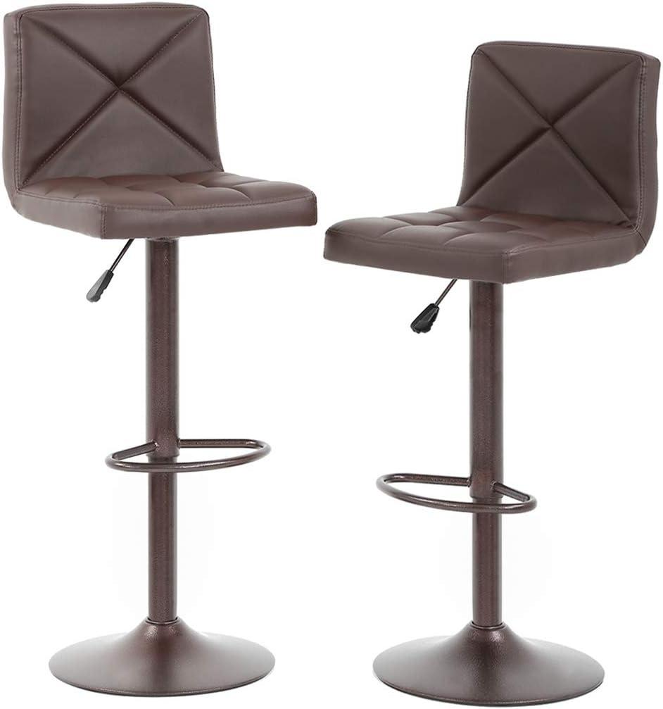 BestOffice Bar Stools Set of 2, PU Leather Swivel Bar Stools Kitchen Counter Height Bar Chairs with Hydraulic Adjustable for Kitchen, Dining Room and Restaurants (Brown)