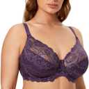 DELIMIRA Women's Plus Size Full Coverage Lace Underwire Unlined Bra Up to J (38G, Deep Plum)