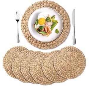 UNIGREEN Woven Placemats Set of 6, Round Rattan Placemats,Natural Hand-Woven Water Hyacinth Placemats,Farmhouse Weave Place Mats (Dia12' - Water Hyacinth)