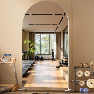 Hasipu 79" x 40" Arched Rolling Home Gym Mirror with Wheels, 360 Swivel Body Mirror with HD Tempered Glass, Large Floor Mirror for Yoga Room, Dance Studio, Bedroom & Home Gym (White)