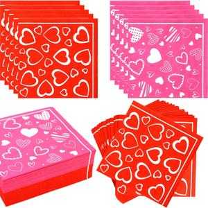 Fancy Land Valentine's Day Napkins 100 Pcs Valentines Disposable Paper Napkins Red Pink Heart Dinner Party Supplies