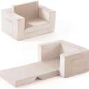 Zorvoxz Kids Couch, 2-in-1 Toddler Chair Comfy 1-3 Years, Convertible Kids Chair, Toddler Couch That Fold Out, Kid Lounge Chairs for Boys and Girls, Soft Coral Fleece, Beige