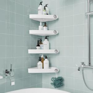 Sotfamily Plastic Shower Caddy Corner (for 90° Only), 4 Pack Adhesive Corner Shower Shelves for Bathroom Organizers and Storage, White