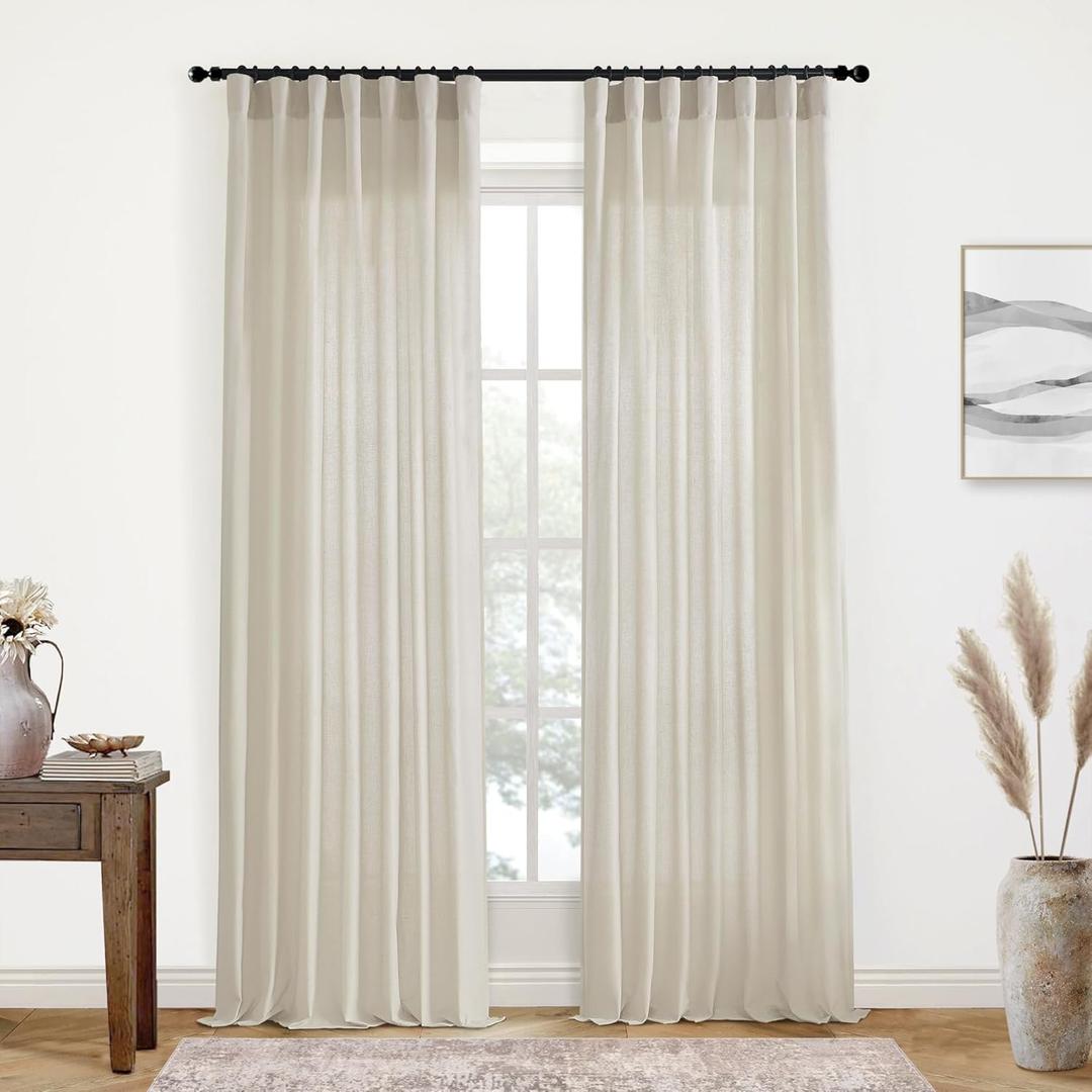 Rod Pocket Curtains for Traverse Rod with Hooks or Tap Tie Top with Clip Rings,Linen Back Tab Boho Sheer Country Curtain Draperies for Bedroom Living Room Dining,Warm Grey Greyish Beige,90 Inch Long (50"W x 90"L (Pack of 2), Oatmeal)