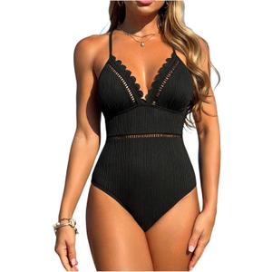SweatyRocks Women's Scalloped One Piece Bathing Suit Crisscross Tummy Control Swimsuit (Large, Black) SweatyRocks Women's Scalloped One Piece Bathing Suit Crisscross Tummy Control Swimsuit (Large, Black)
