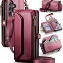 Strapurs Wallet Case Compatible with Samsung Galaxy S25 5G RFID Blocking Card Holder Soft PU Leather Magnetic Snap Shoulder Strap Zipper Pocket Phone Case Fit for Galaxy S25 - Wine Red