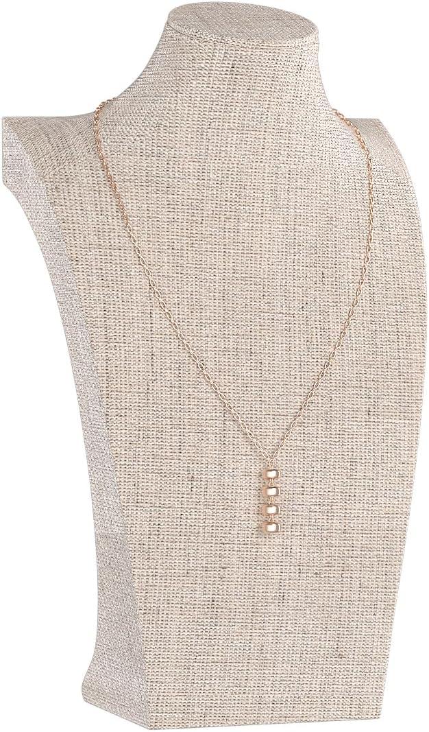 Necklace Bust Display Stand, Necklace Holder, Pendant Chain Necklace Organizer for Women (Yellow Linen, L 1PCS) 11.4in