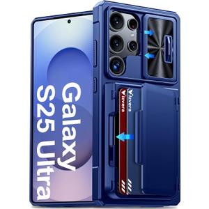 Vizvera for Samsung Galaxy S25 Ultra Case Wallet RFID [Cards Holder][Camera Cover][Edge Raised] Full Body Rugged Shockproof Silicone Protective Phone Case for Galaxy S25 Ultra 6.9" 2025(Blue)
