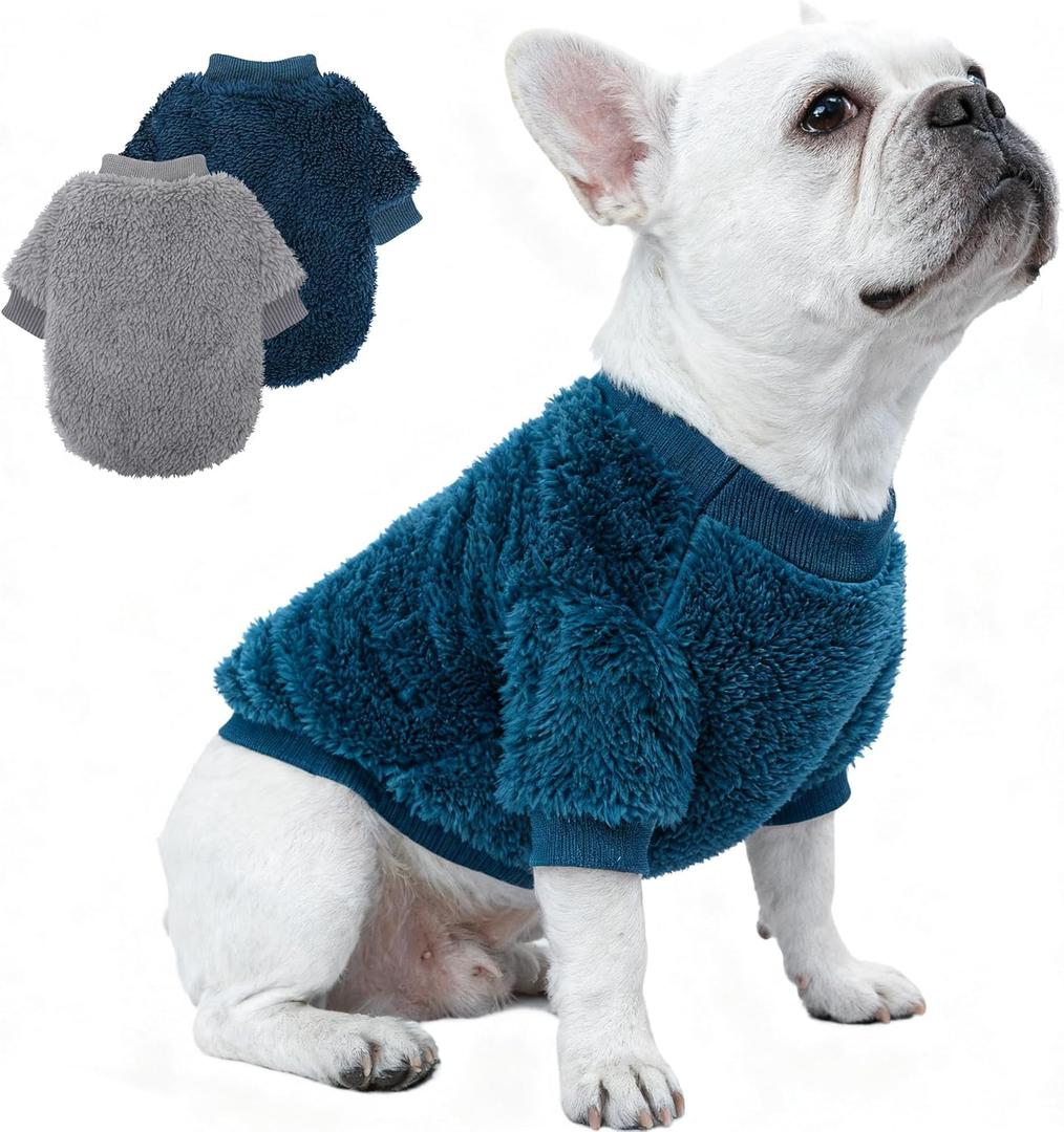 2 Pack Dog Sweaters for Medium Dogs Boy - Warm Large Dog Sweater Clothes in Winter, Classic Fleece Sweater for Poodle Dachshund Bulldog Pug Beagles (L, Navy Blue, Grey)