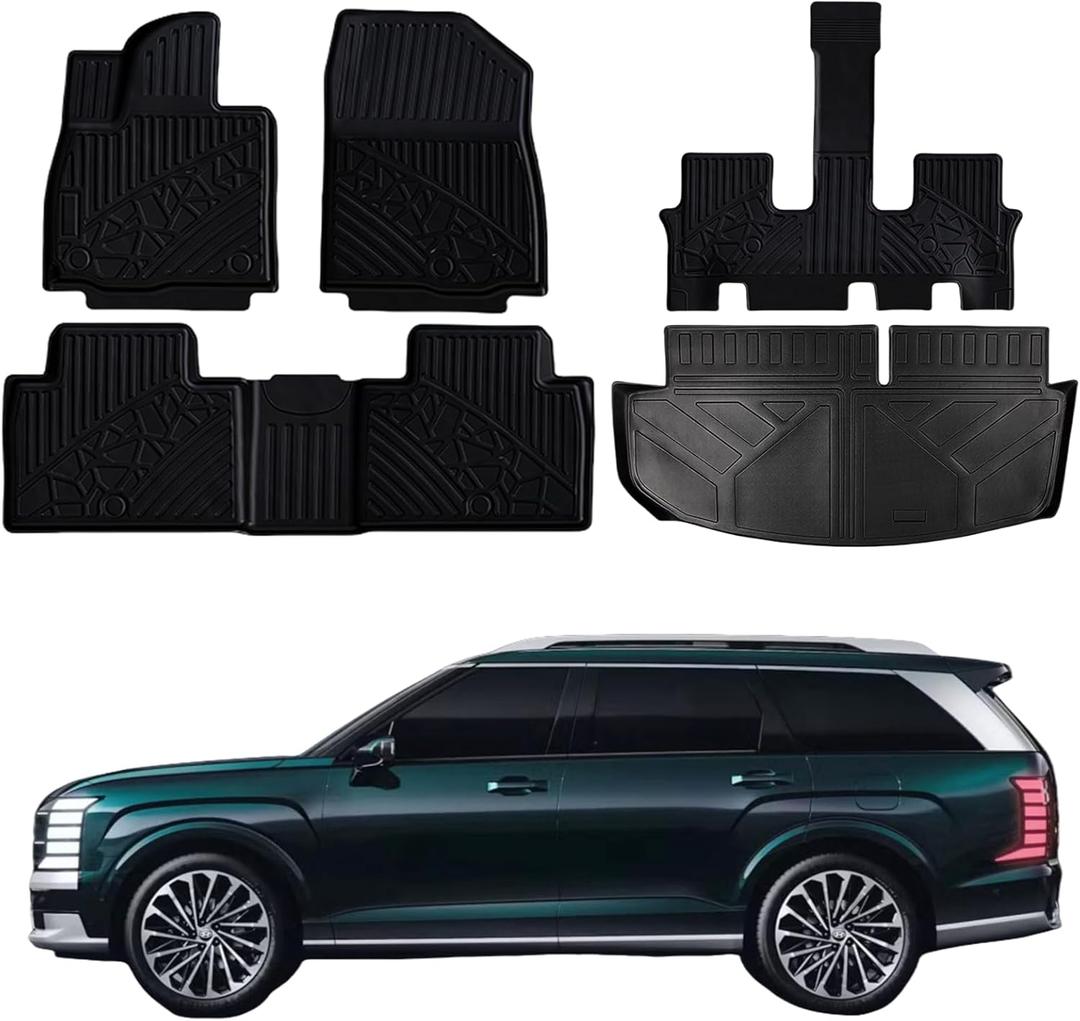 2026 Palisade Floor Mats Only Gas 7-Seat All Weather TPE Cargo Mat for Hyundai Palisade Accessories 2026 Include 1st & 2nd & 3rd Row Automotive Floor Mats Winter Slush Car Mat