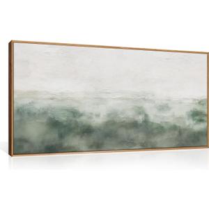 BICERE Large Abstract Grey Green Framed Canvas Wall Art,Watercolor Neutral White Wall Decor,Modern Pastel Wall Painting,Illustrations Artwork for Living Room,Bedroom,Dining Room,Office- 20"x40"x1