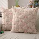 DFXSZ Easter Pillow Covers 20x20 inch Set of 2 Easter Decorations Pink Ears Beige Rabbit Soft Plush Faux Fur Jacquard Throw Pillows for Bedroom Sofa Holiday Festivals Home Decor FHJ-17C20