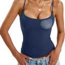 Womens Padded Cami Tank Tops Double Lined Spaghetti Strap Built in Bra Shirts Slim Fitted Basic Summer Cloth 2025 (Medium, Navy Blue)