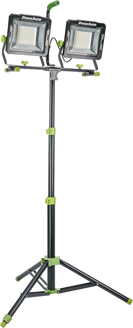 PowerSmith 30,000 Lumen Dual-Head LED Work Light with 80 in. Adjustable Metal Flip-Lock Tripod Stand and 10ft Grounded Power Cord