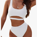 Blooming Jelly Women's High Waisted Bikini Sets High Cut Bathing Suits Two Piece Sporty Cut Out Swimsuits, Size:L