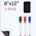 Magnetic Fridge White Board Paper, 8" x 12" 2 Pack Small Dry Erase Board Sheet for Organizer and Planner, Kitchen Refrigerator Whiteboard for Family to-do List, Includes Markers and Eraser