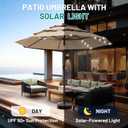 AreShark 9ft 3 Tiers Patio Umbrella with Solar Lights, Outdoor Umbrella w/ 32 LED Lights&8 Sturdy Ribs, Table Umbrella for Deck, Backyard, Pool (Beige)