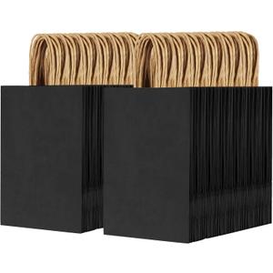 200Pcs Paper Bags 5.8x3.2x8.3'',Gift Wrap Black Bag with HandlesSmall Paper Bag (Black)