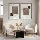 Framed Neutral Abstract Wall Art for Living Room, Set of 2 Geometric Line Beige Brown Canvas Artwork for Walls, Large Minimalist Modern Painting Print for Hallway Bedroom Office Wall Decor, 24x36 Inch