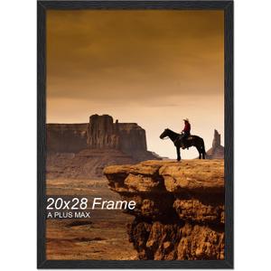 A PLUS MAX 20x28 Picture Frame, Black Engineered Wood Frame for 20 x 28 Inch Picture Poster Photo, Light Weight 20 by 28 Frame with Wood-grain for Wall - 1 Pack/Black/20 x28
