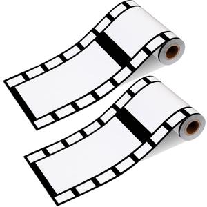 Gejoy 2 Rolls Filmstrip Tape Movie Party Decorations Filmstrip Poly Streamers Movie Reel Decor White and Black Material Film Border Roll for Cinematic Birthday Party Event Home Decor(6 Inch X 66 ft)