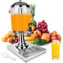 Drink Dispensers for Parties, Cold Beverage Dispenser with Centre Ice Core and Drip Trays, 2.2 Gallon/8L Stainless Steel Drink Dispensers with Stand and Spigot Buffet Cold Drinks and Beer