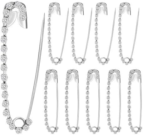Rhinestone Safety Pins,Decorative Pins,Brooch Pins,Brooches and Pins for Women,Safety Pins for Clothes,Diamond Safety Pins,Large Safety Pins for Skirts Sweater Scarf Lapel Hat Shawl Accessories,10pcs
