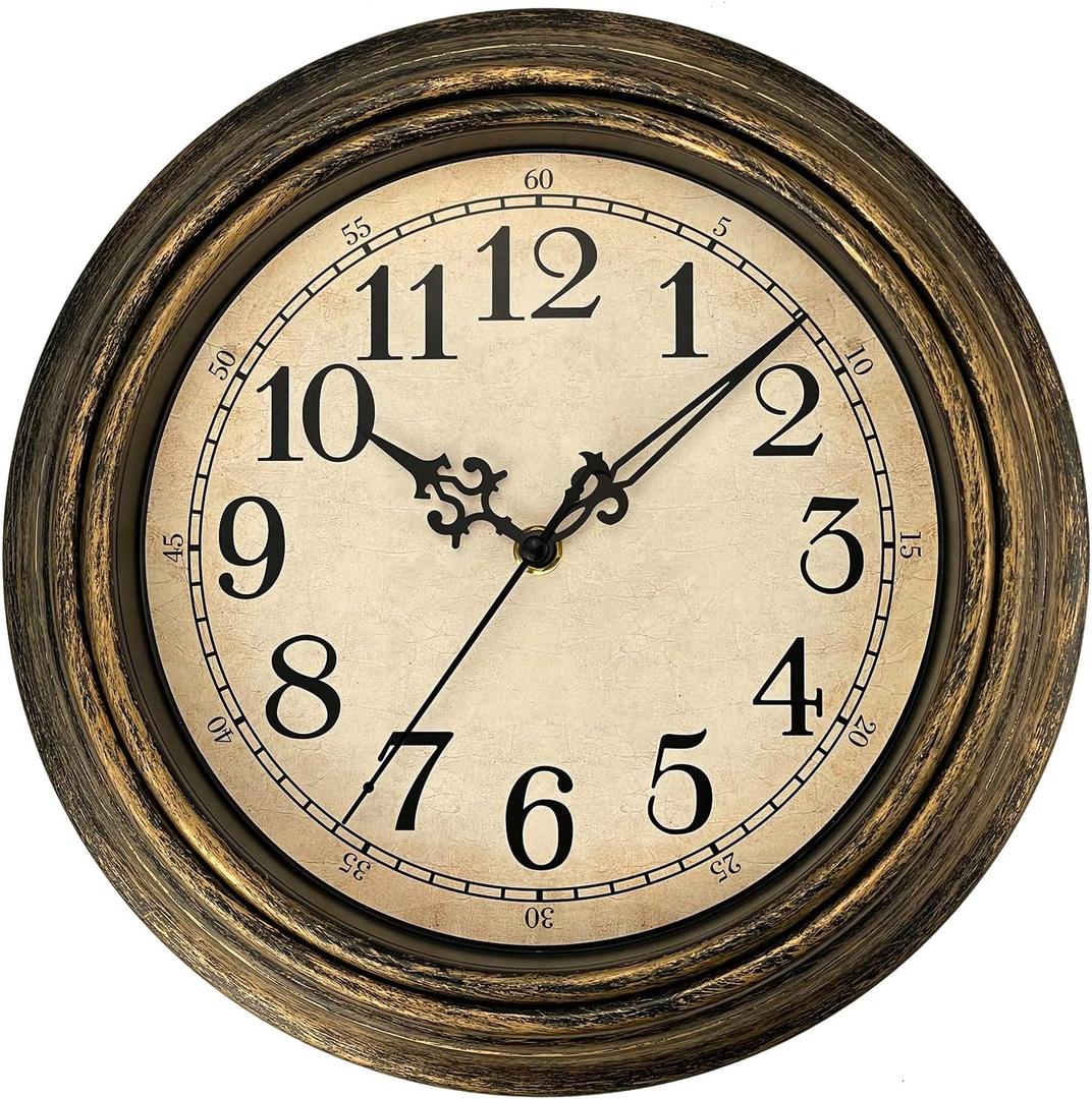 Plumeet Extra Large Retro Wall Clock, 16'' Non Ticking Classic Silent Vintage Wall Clocks Decorative Kitchen Living Room Bedroom - Battery Operated (16'', Copper Gold)