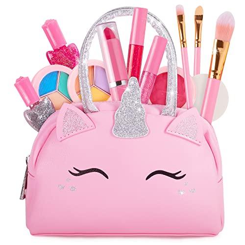 Kids Real Makeup Kit with Pink Unicorn Purse, Non Toxic Washable Make Up Set - Unicorn Toys for Girls Age 4-6, Valentines Day Gifts for Kids, Birthday Gift for Girl Ages 3 4 5 6 7 8 9 10 Years Old