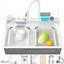 26.8 inch White Smart Digital Display Waterfall Sink, 304 Stainless Steel Modern Kitchen Sink with 5 Water Outlet Modes, Waterfall Pull-Out Faucet, Cup Washers and Accessory Set, 26.8" x 18"